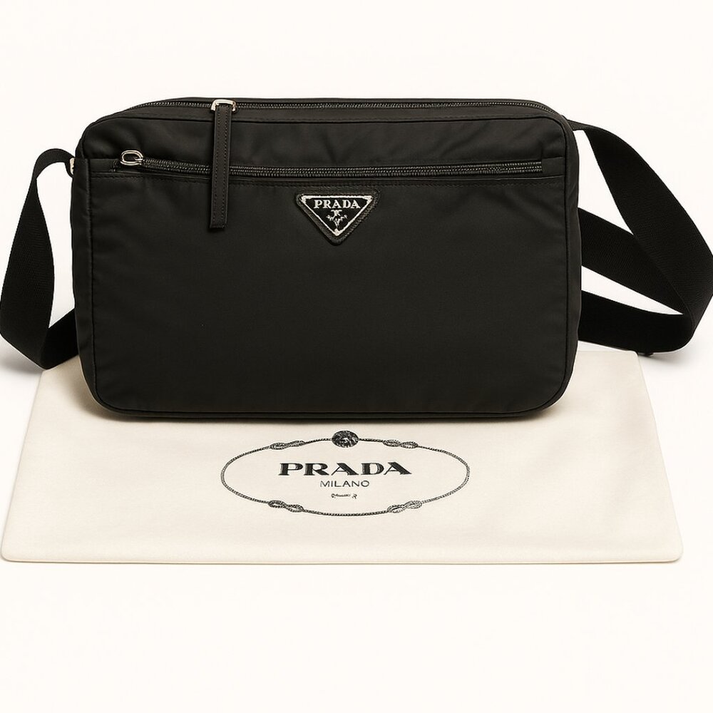 Prada Tessuto Nylon Crossbody Messenger Bag – Black, Authentic w/ Dust Bag